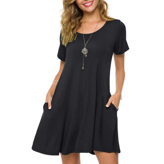Summer Plus Size Short Sleeve Casual Swing Tunic T-Shirt Beach Loose Dresses with pockets for Women